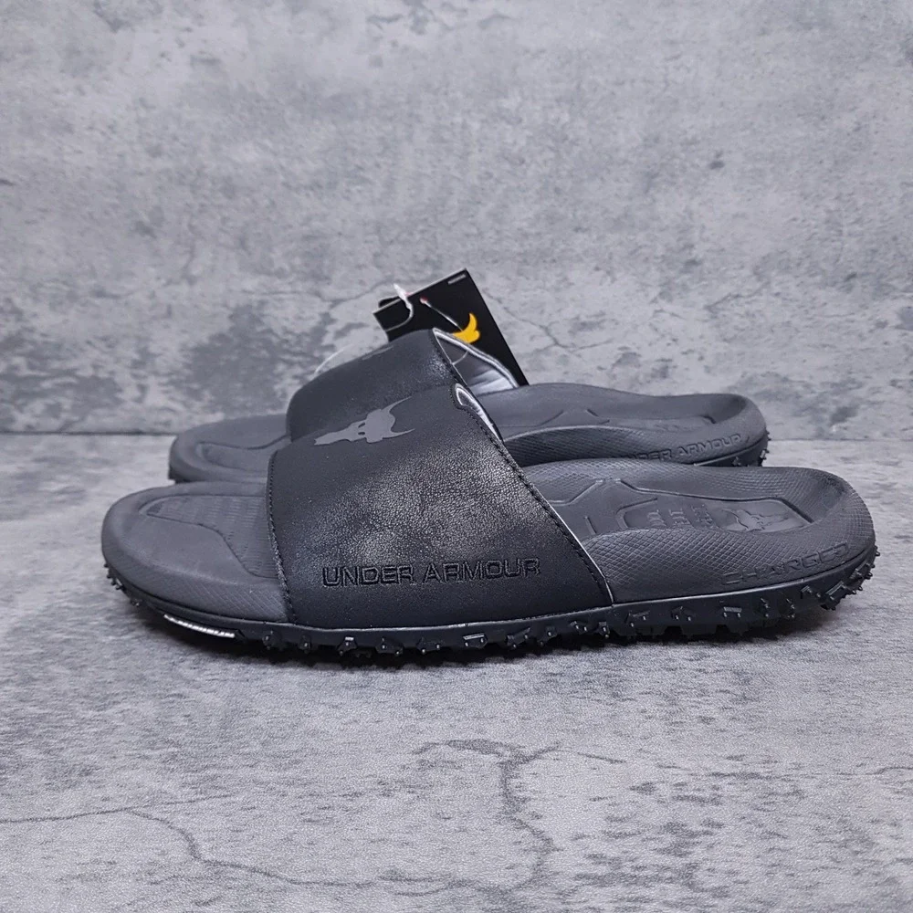 UNDER ARMOUR Project Rock Slides Mens 7 Womens 8.5‎ Black 3023762-001